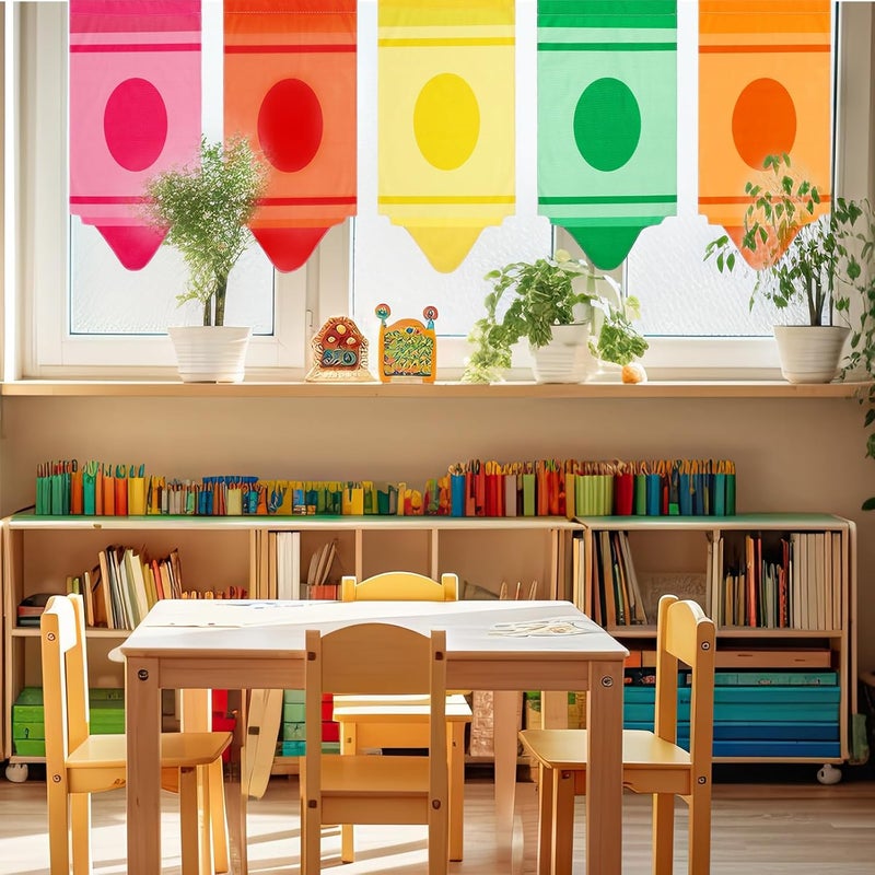 Cosblank 8 Pcs Rainbow Curtains - Cartoon Crayon & Pencil Design, Colorful & Cute, 8 Colors (24 x 12inches) - Perfect for Classroom Decor & Back to School - Image 4
